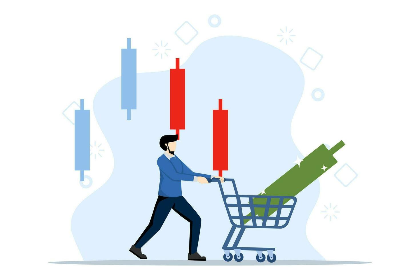 concept Successful traders buy when prices fall. Buy stocks when they fall in price. Profitable strategy in down market. Profit from market collapse concept. flat vector illustration.