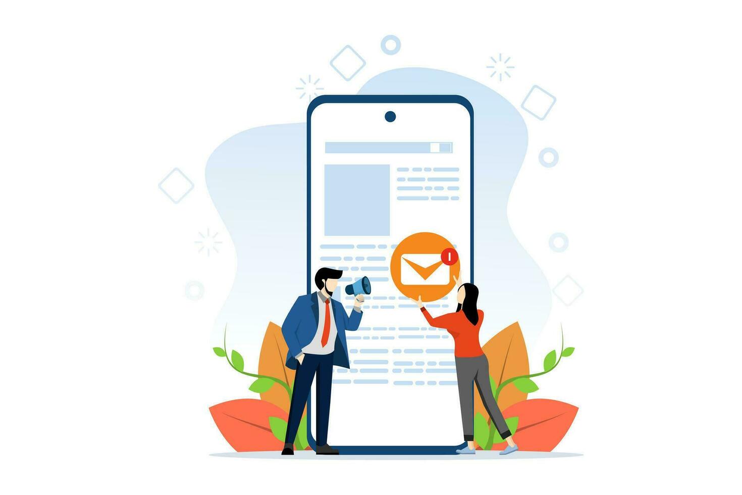 social network concept for web page, communication and community, social network. businessman flat metaphor about social media. Social application network for web pages. Flat vector illustration.