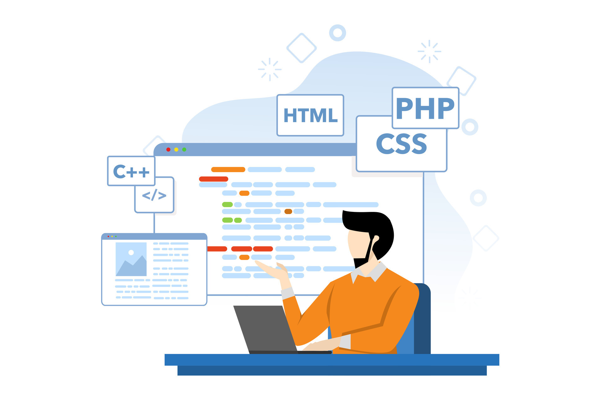 Web Development concept, characters are designing and developing