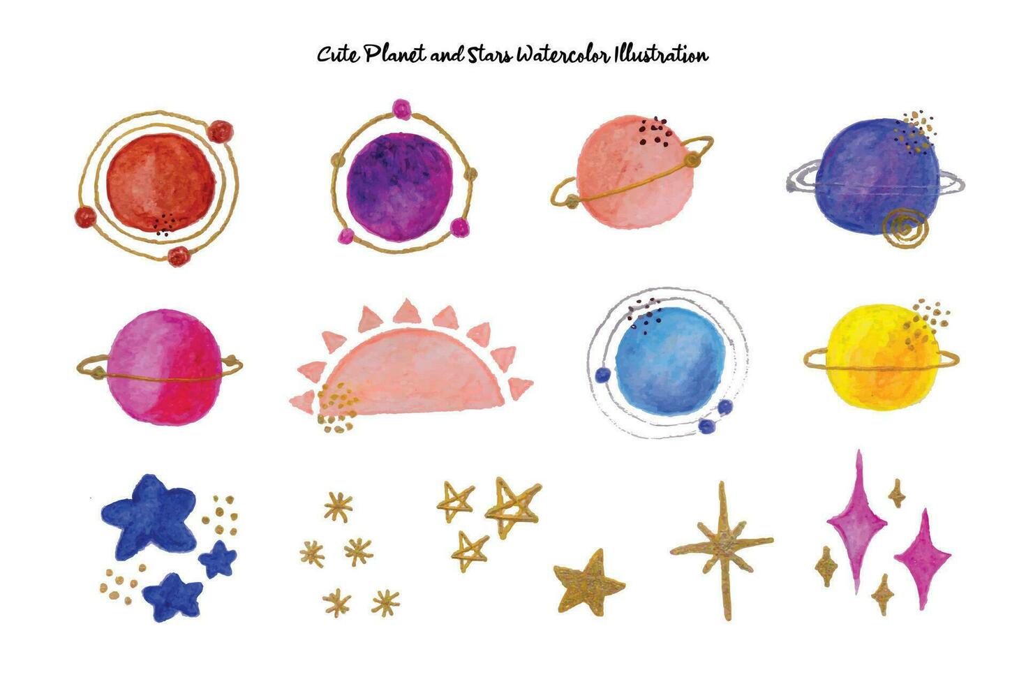Abstract Planet Shape Watercolor illustration vector