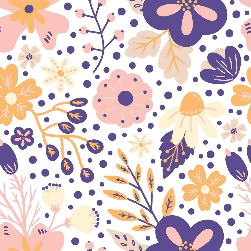 Cute Retro Color Floral Illustration Seamless Pattern vector