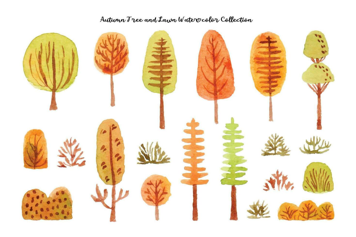 Cute Autumn Tree Watercolor Collection vector