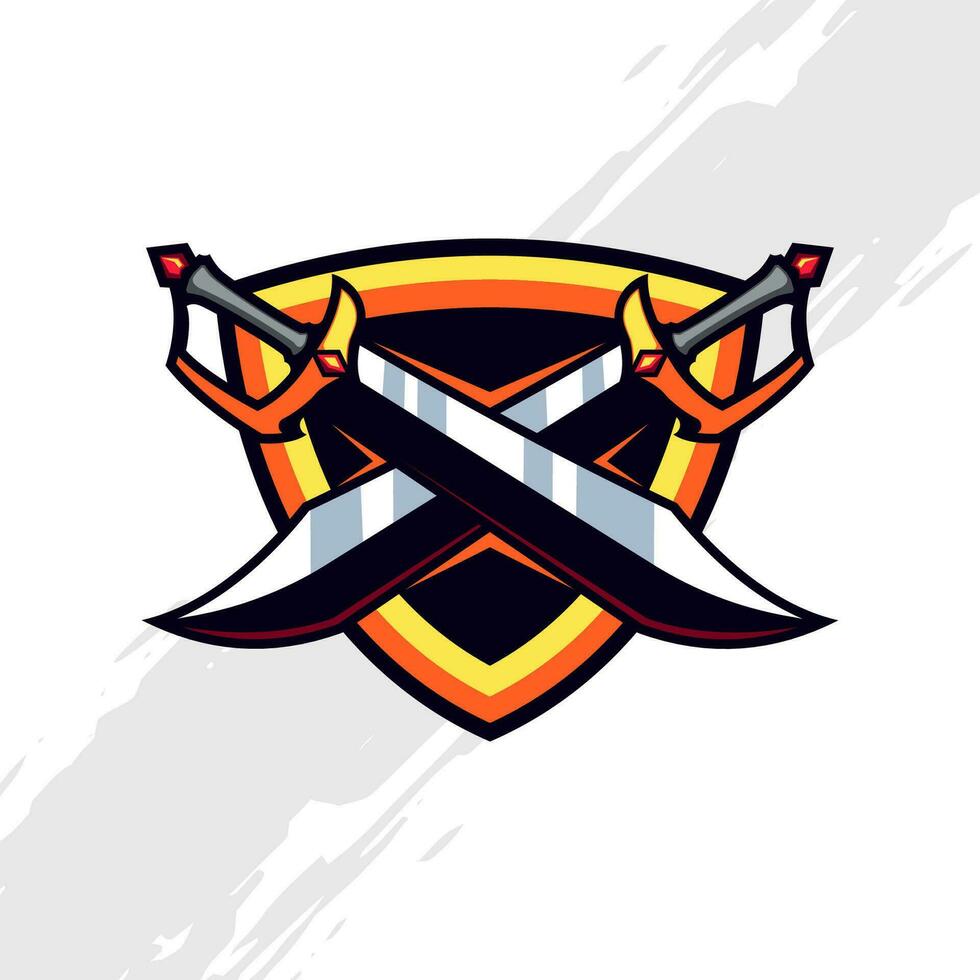 Crossed Berserker Sword Master Mascot Logo vector