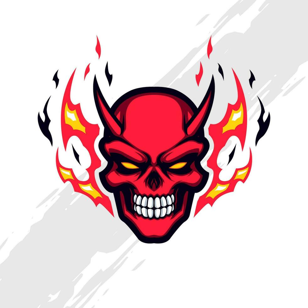 mal llameante rojo cráneo mascota logo vector
