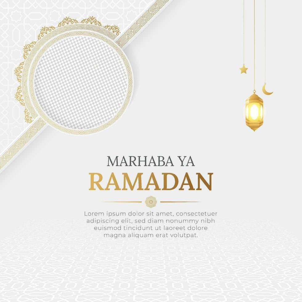 Ramadan Kareem elegant social media post template with Islamic pattern and photo frame vector