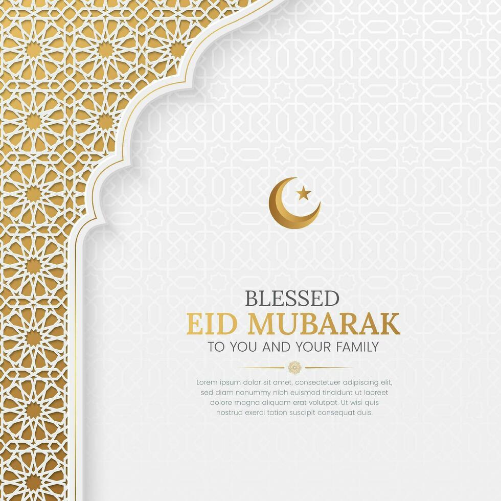 Eid Mubarak elegant social media post template with Islamic pattern arch frame vector