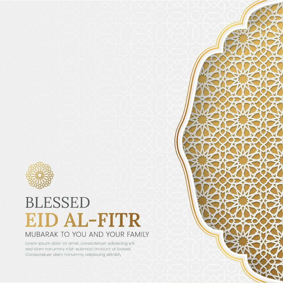 Eid Mubarak elegant social media post template with Islamic pattern arch frame vector