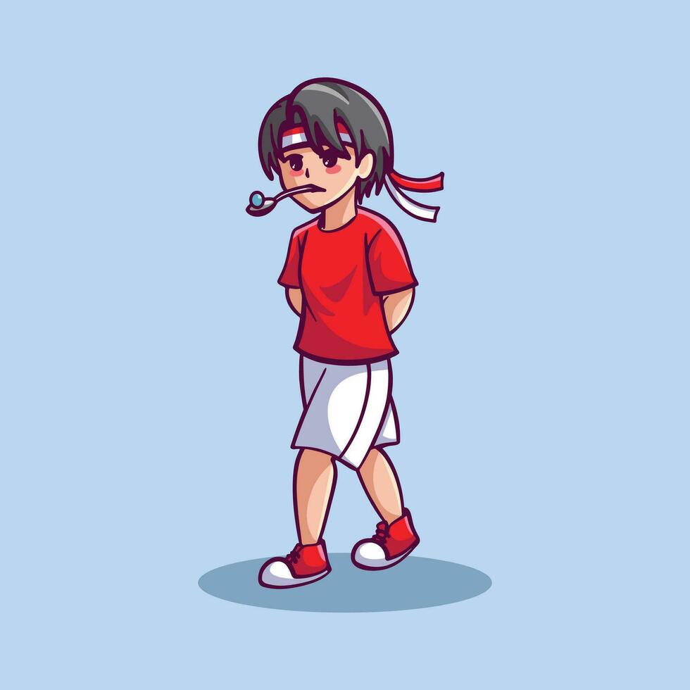 Cute boy playing marbles in indonesian independence day vector