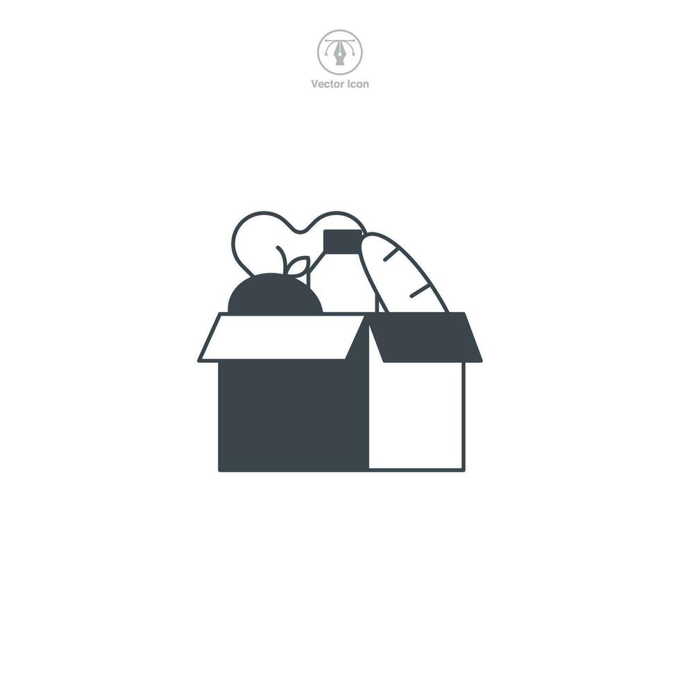 Food Donation. box of Food with Heart icon symbol vector illustration isolated on white background