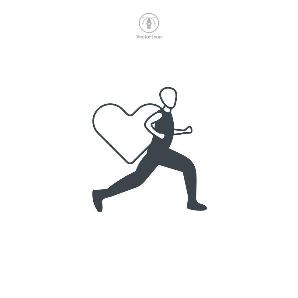 caridad correr. corriendo persona con corazón icono símbolo vector ilustración aislado en blanco antecedentes