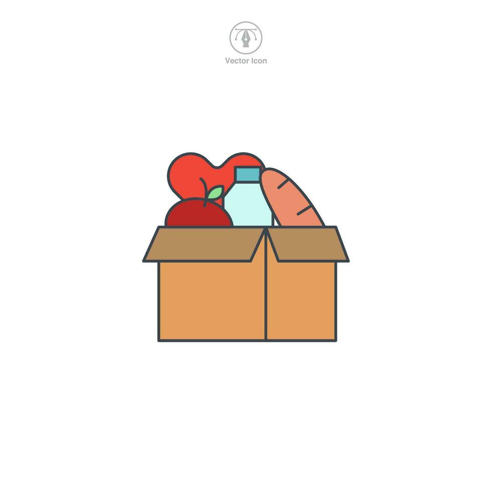 Food Donation. box of Food with Heart icon symbol vector illustration isolated on white background