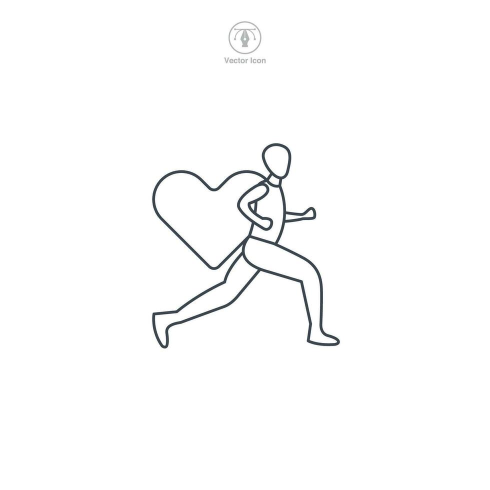 caridad correr. corriendo persona con corazón icono símbolo vector ilustración aislado en blanco antecedentes