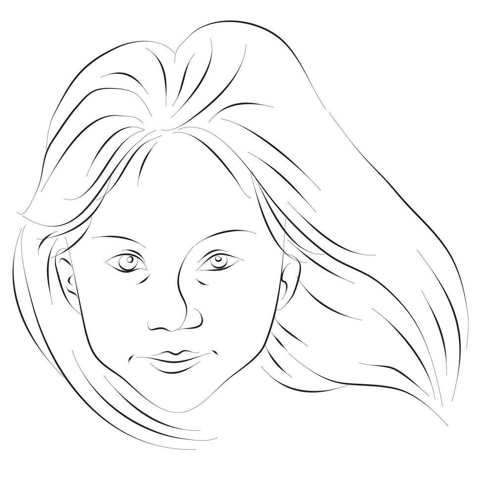 draw portrait of smiling girl, hand drawn vector illustration