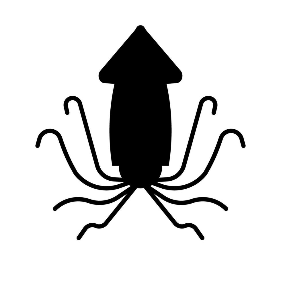 Squid silhouette icon with legs spread. Seafood. Vector. vector