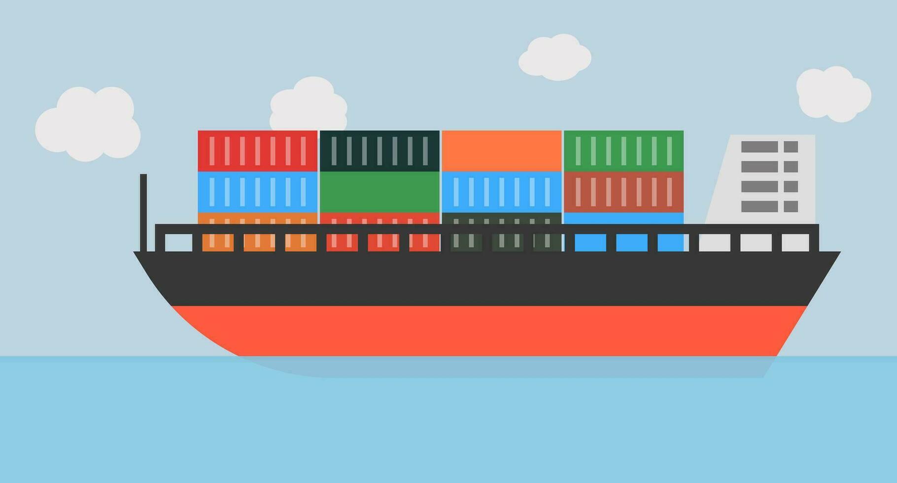 Sea, sky and cargo ship background. Container ship. Vector. vector