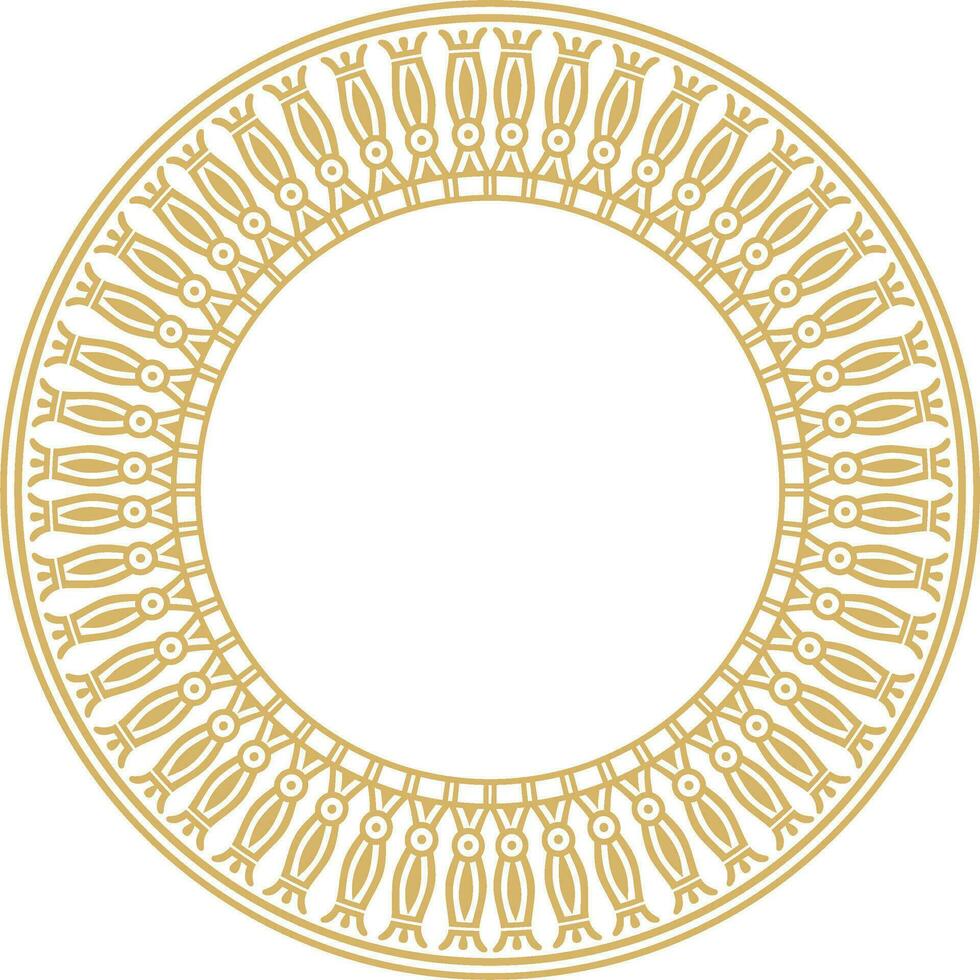 Vector golden round Egyptian border. Circle ornament of ancient Africa. Pattern of lotus flowers and sun