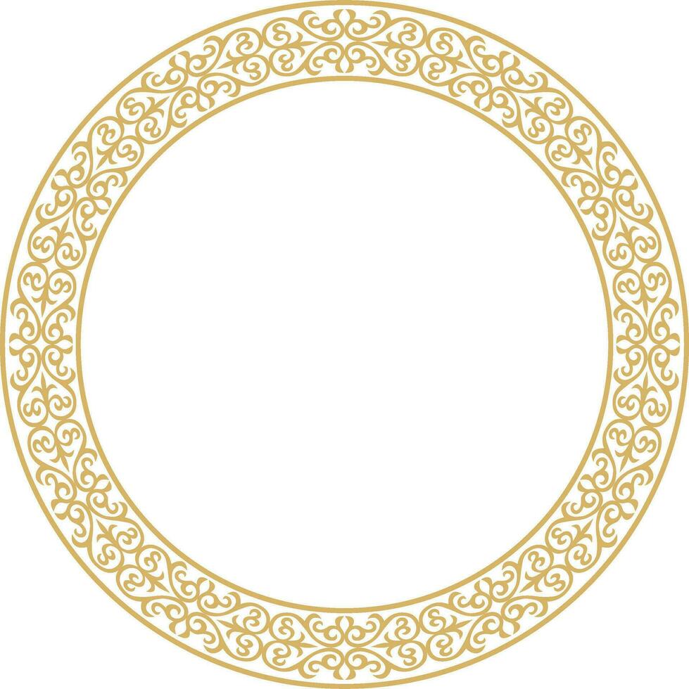 Vector gold Kazakh national round pattern, frame. Ethnic ornament of the nomadic peoples of Asia, the Great Steppe, Kazakhs, Kirghiz, Kalmyks, Mongols, Buryats, Turkmens