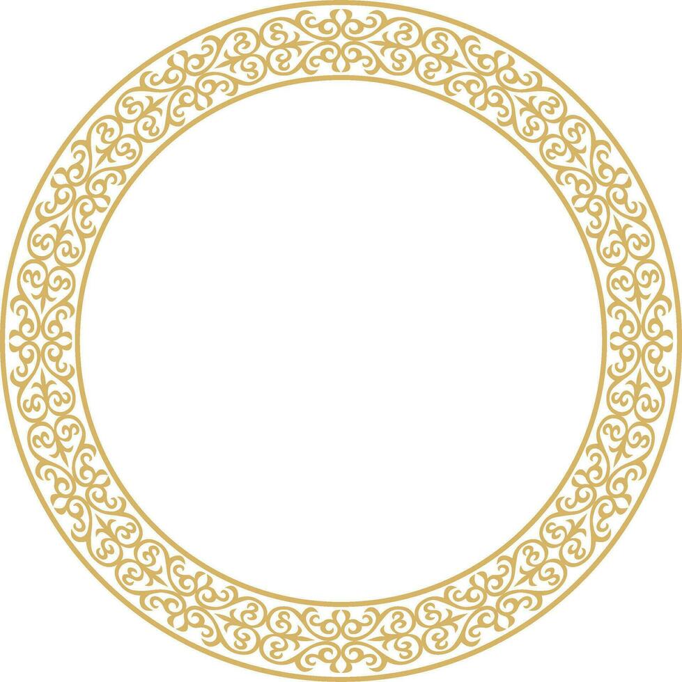 Vector gold Kazakh national round pattern, frame. Ethnic ornament of the nomadic peoples of Asia, the Great Steppe, Kazakhs, Kirghiz, Kalmyks, Mongols, Buryats, Turkmens