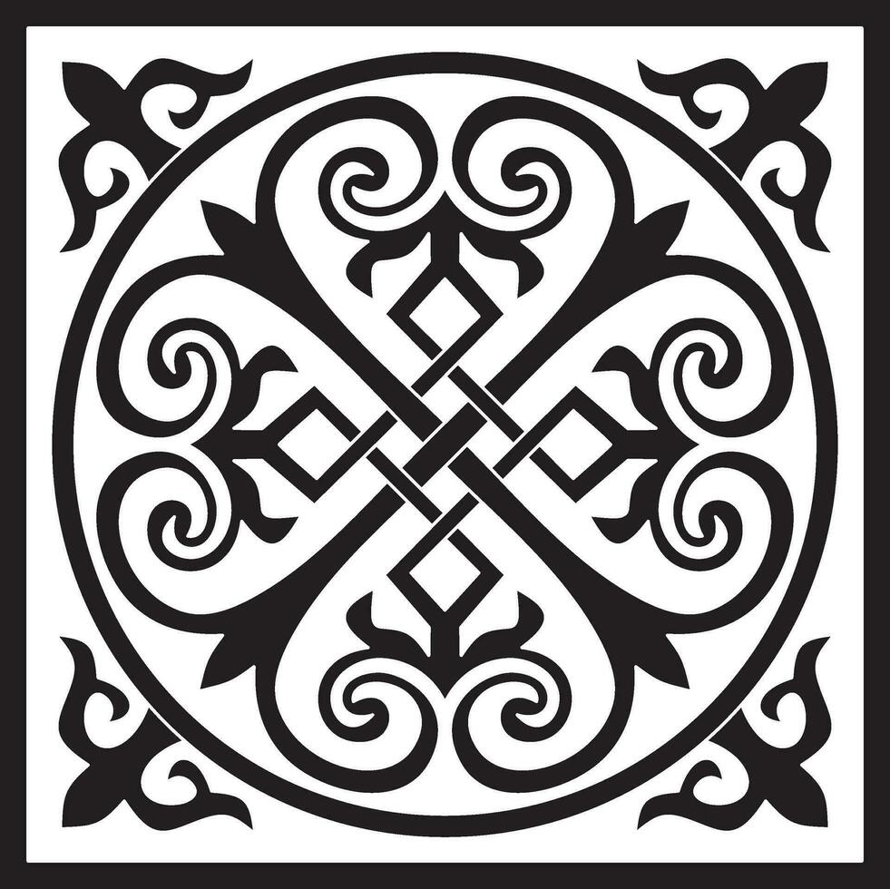 Vector monochrome square Byzantine ornament, knot, rosette. Circle Greek pattern, Drawing of the Eastern Roman Empire. Decoration of the Russian Orthodox Church.