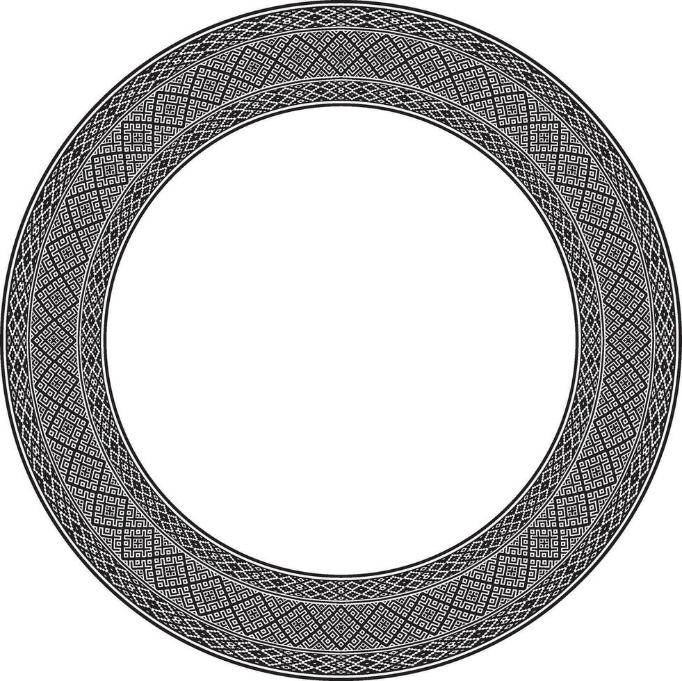 Vector round monochrome seamless Belarusian national ornament. Ethnic endless circle black border, Slavic peoples frame