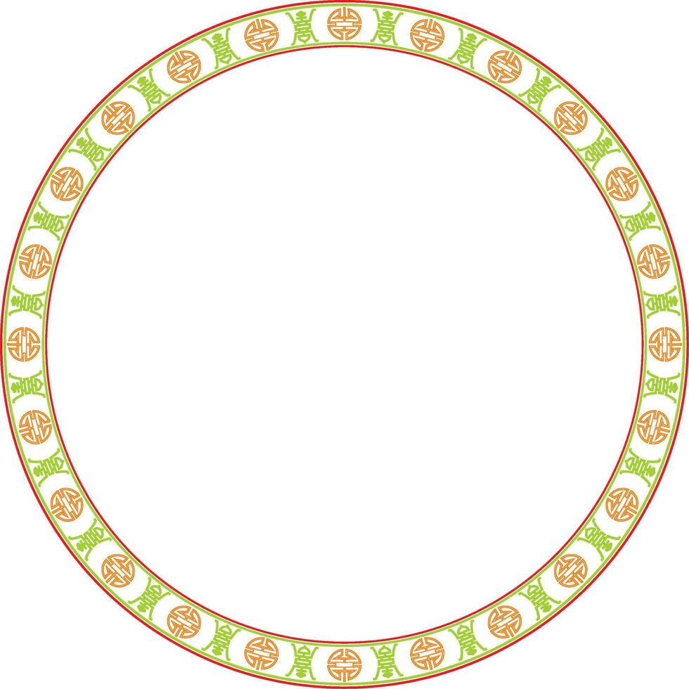 Vector colored round Chinese ornament. Circle border, east asian frame. Korea pattern, Taiwan, Hong Kong