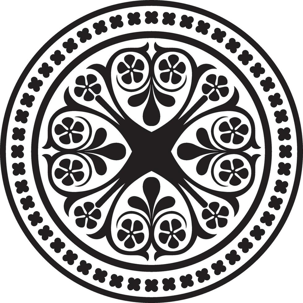 Vector black monochrome round ornament of ancient Greece. Classic circle pattern of the Roman Empire