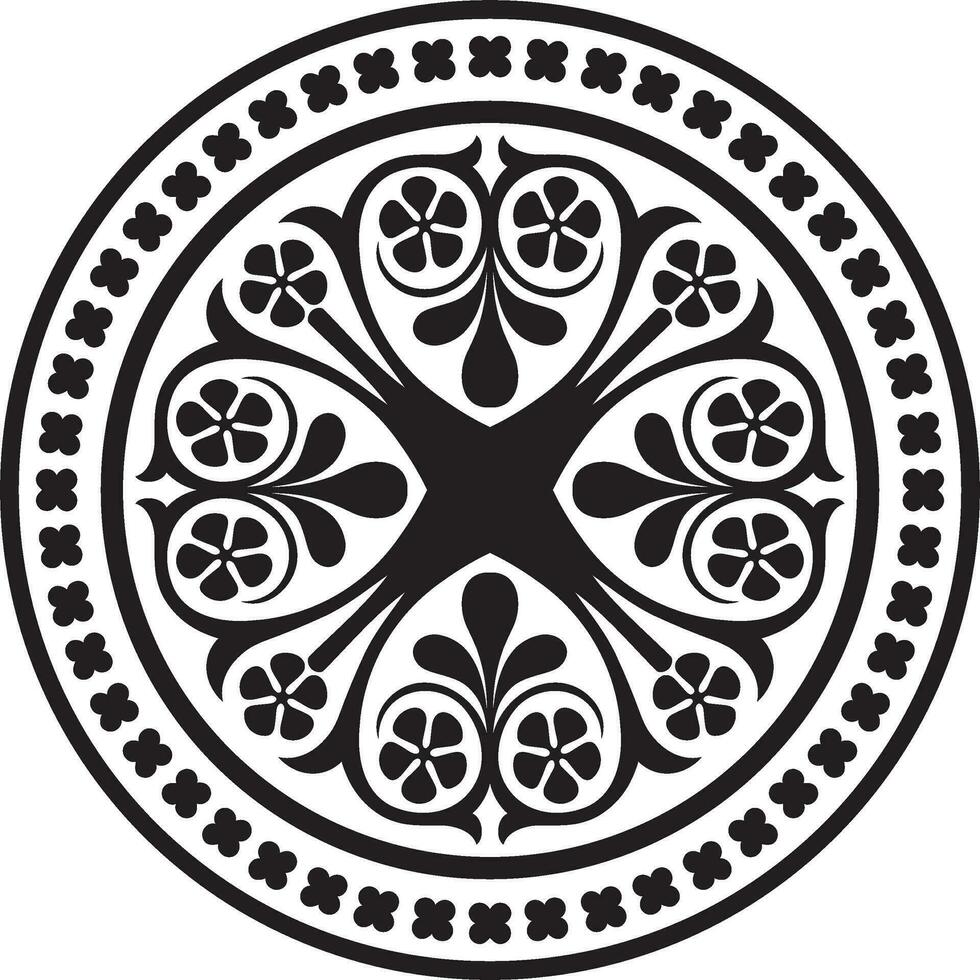 Vector black monochrome round ornament of ancient Greece. Classic circle pattern of the Roman Empire