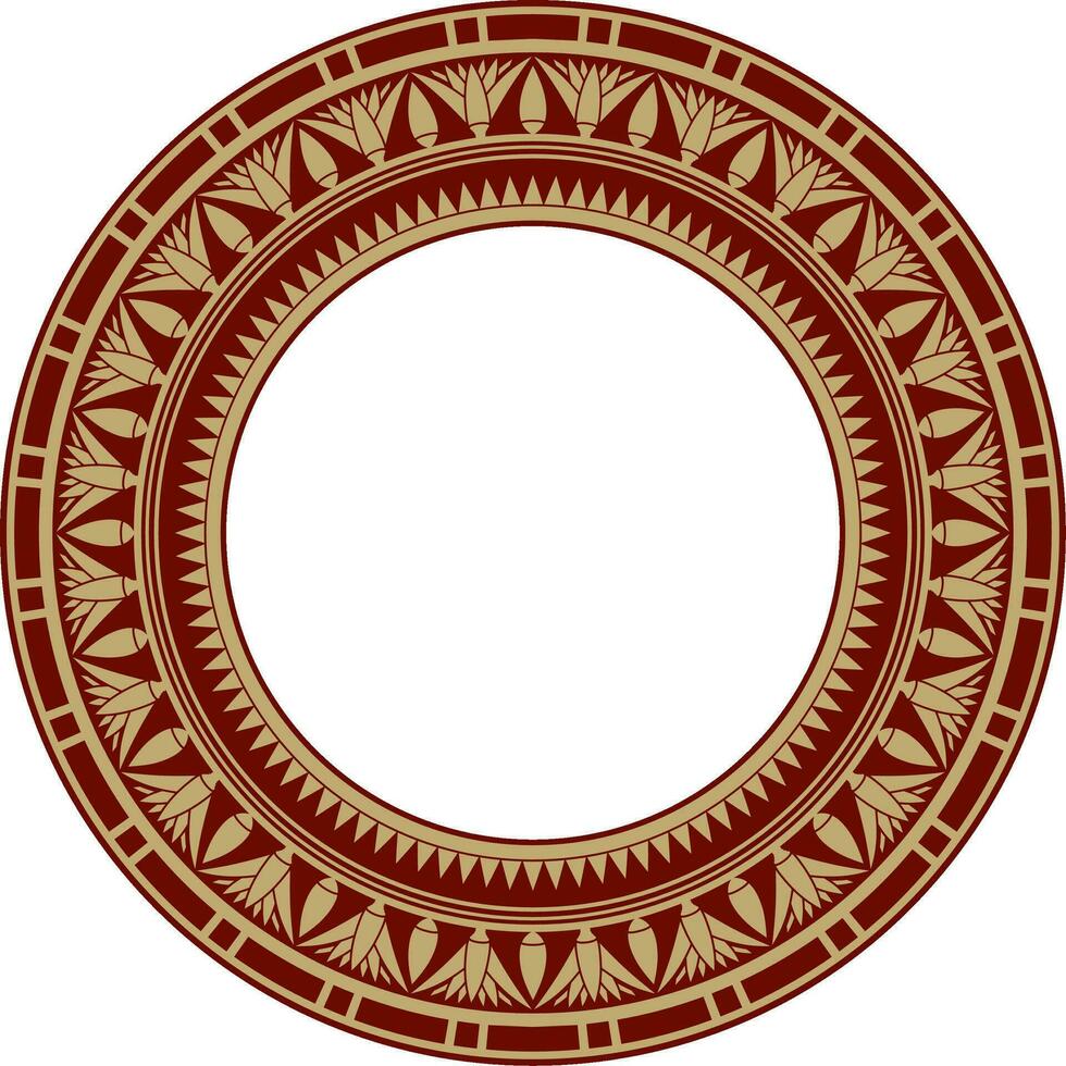 Vector ancient gold and red Egyptian round ornament. Endless national ethnic border, frame, ring