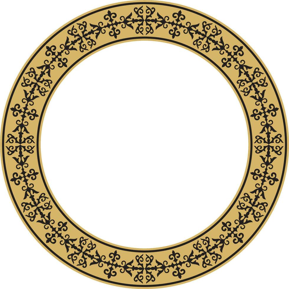 Vector gold and black Kazakh national round pattern, frame. Ethnic ornament of the nomadic peoples of Asia, the Great Steppe, Kazakhs, Kirghiz, Kalmyks, Mongols, Buryats, Turkmens