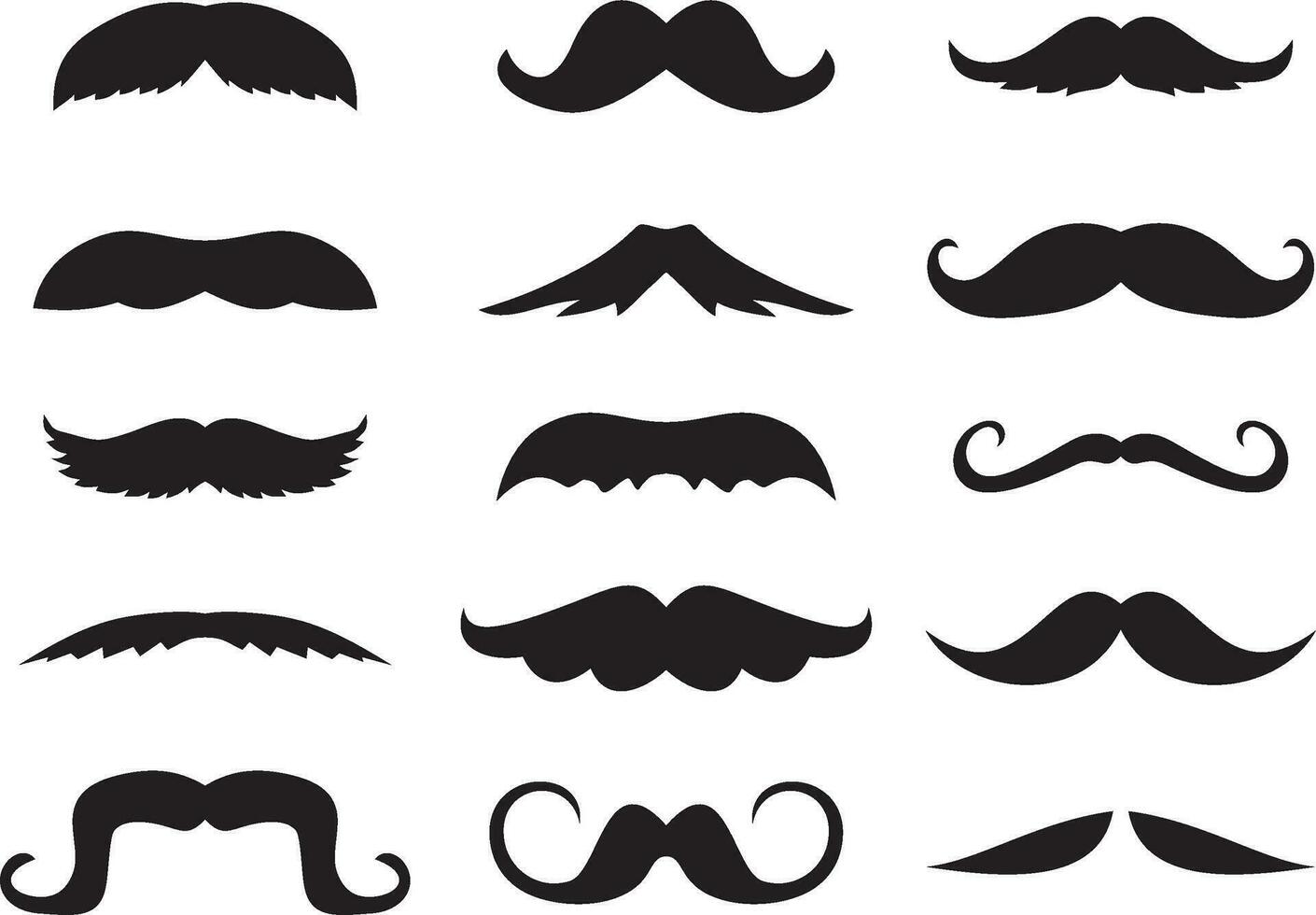 Vector monochrome set of various male mustaches. Overhead facial hair.