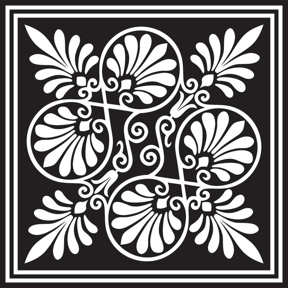 Vector black monochrome square ornament of ancient Greece. Classic tile pattern of the Roman Empire