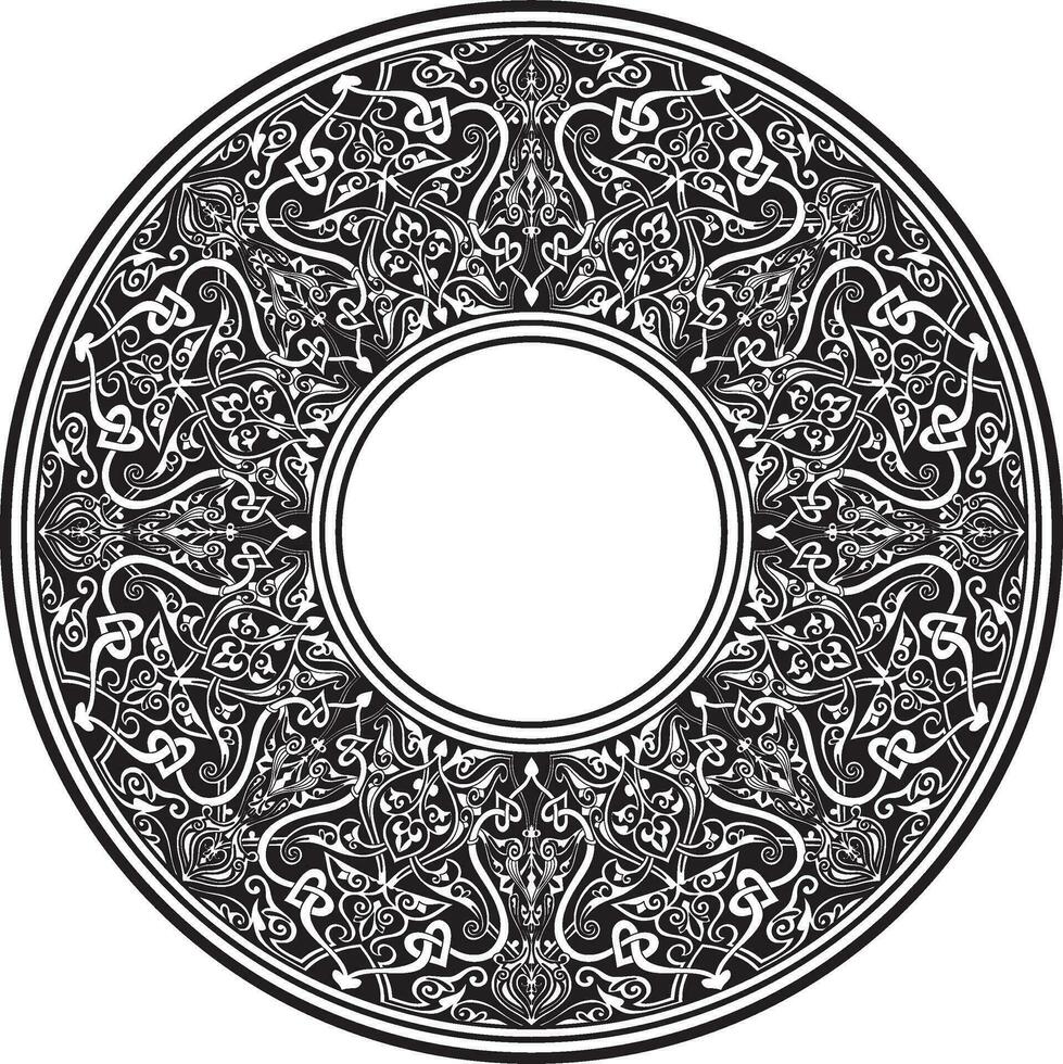 Vector monochrome round oriental ornament. Arabic patterned circle of Iran, Iraq, Turkey, Syria. Persian frame, border. For sandblasting, laser and plotter cutting