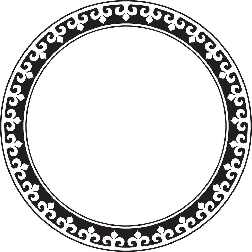 Vector monochrome Kazakh national round pattern, frame. Ethnic ornament of the nomadic peoples of Asia, the Great Steppe, Kazakhs, Kirghiz, Kalmyks, Mongols, Buryats, Turkmens