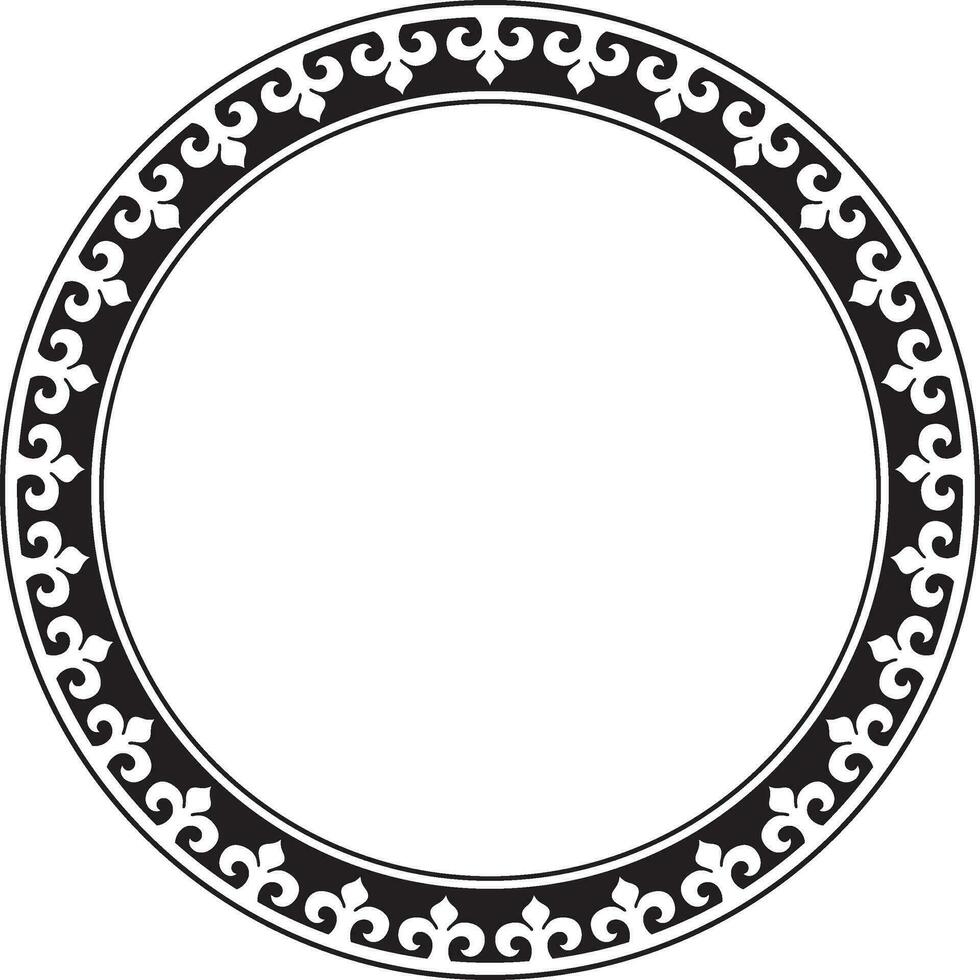 vector monocromo kazakh nacional redondo patrón, marco. étnico ornamento de el nómada pueblos de Asia, el genial estepa, kazajos, kirguís, kalmyks, mongoles, entierros, turcomanos