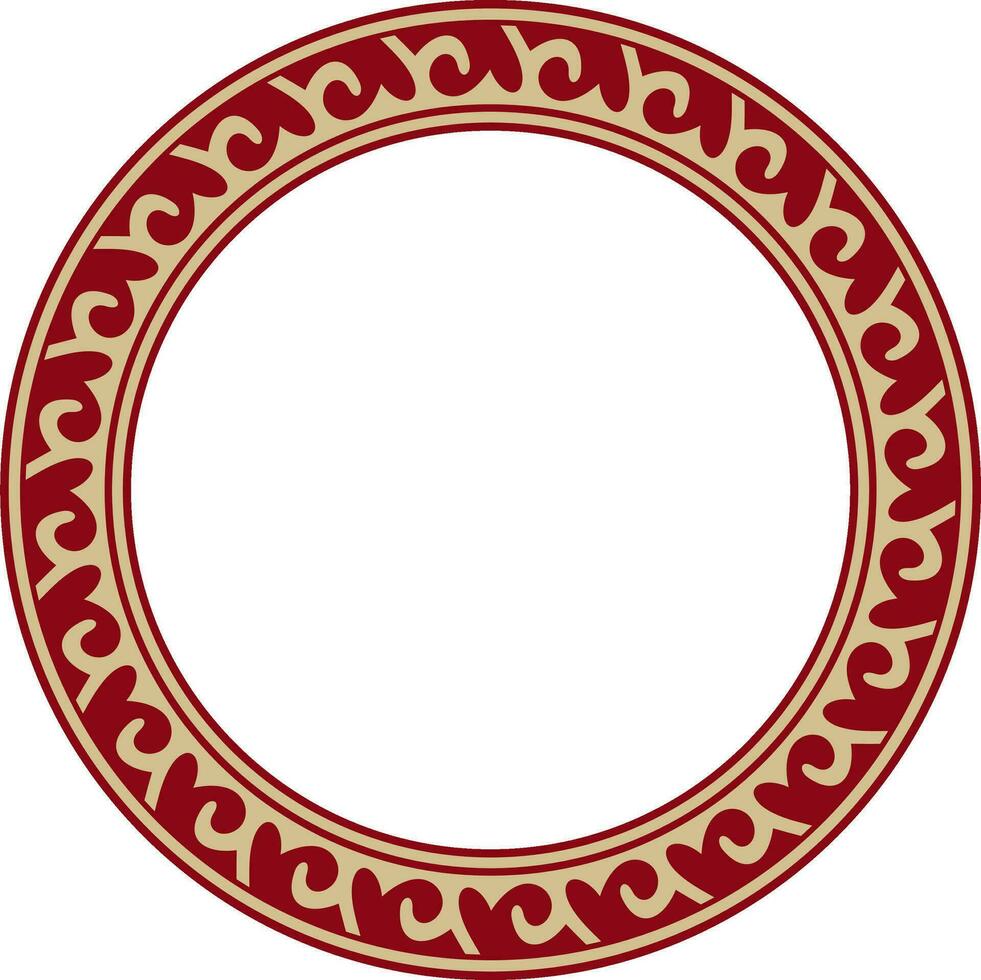 Vector red and gold round Kazakh national ornament. Ethnic pattern of the peoples of the Great Steppe, .Mongols, Kyrgyz, Kalmyks, Buryats. circle, frame border