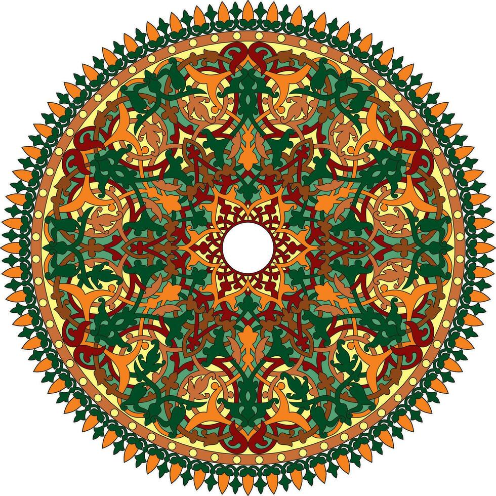 Vector round colored Arabic national ornament. Endless vegetable Pattern of eastern peoples of Asia, Africa, Persia, Iran, Iraq.