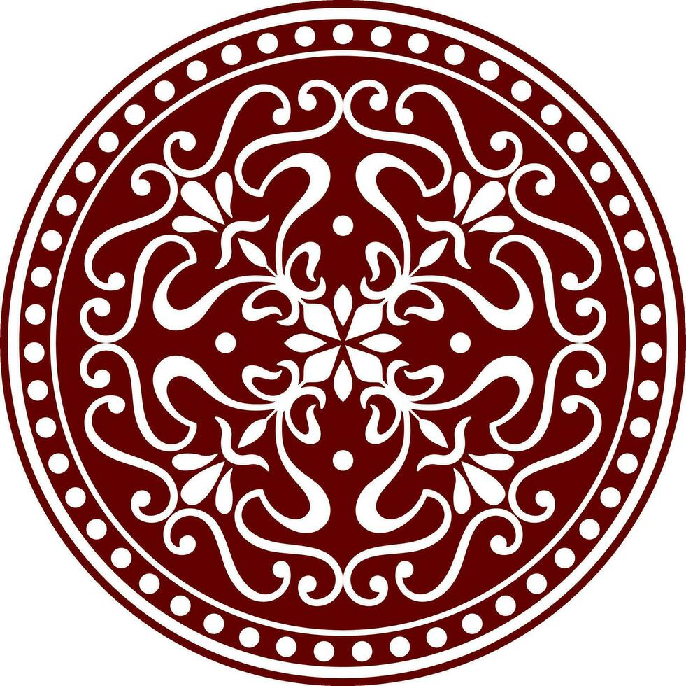 Vector classic colored round ornament. Red pattern in a circle. Drawing of Greece and Ancient Rome. Flower drawing.