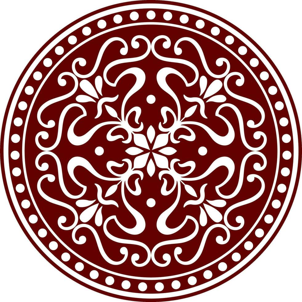 Vector classic colored round ornament. Red pattern in a circle. Drawing of Greece and Ancient Rome. Flower drawing.