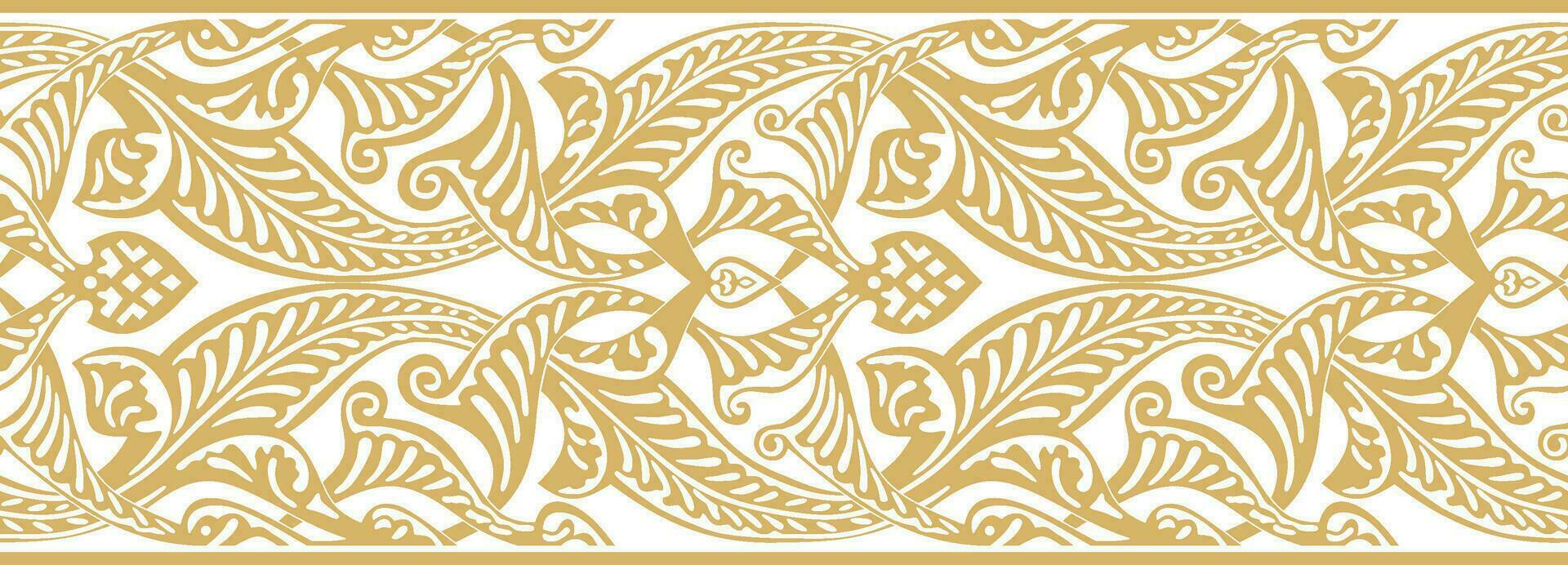 Vector golden seamless oriental national ornament. Endless ethnic floral border, arab peoples frame. Persian painting.