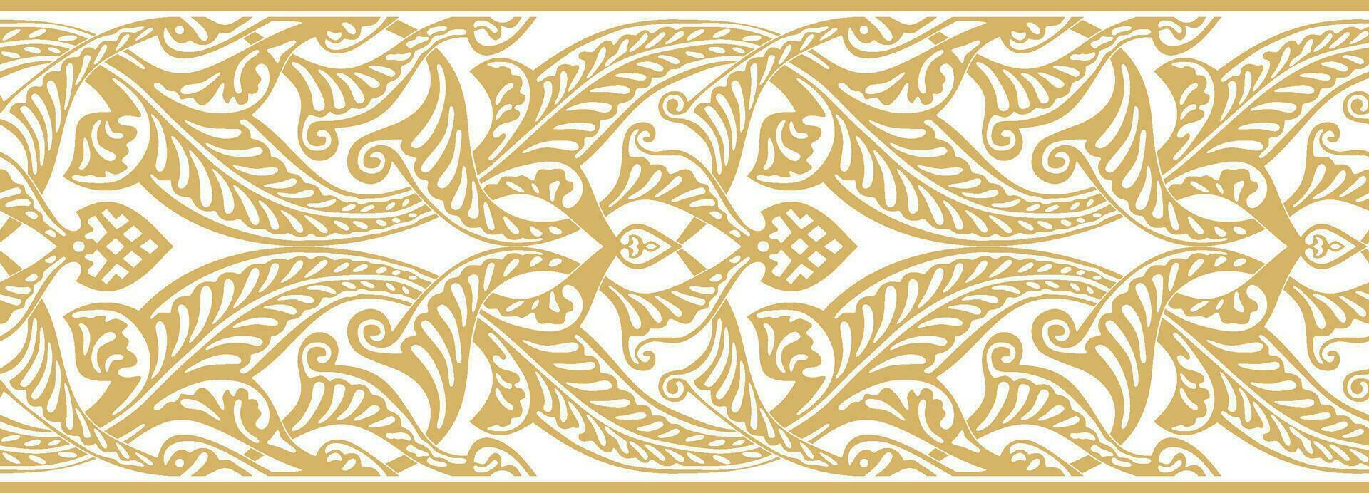 Vector golden seamless oriental national ornament. Endless ethnic floral border, arab peoples frame. Persian painting.