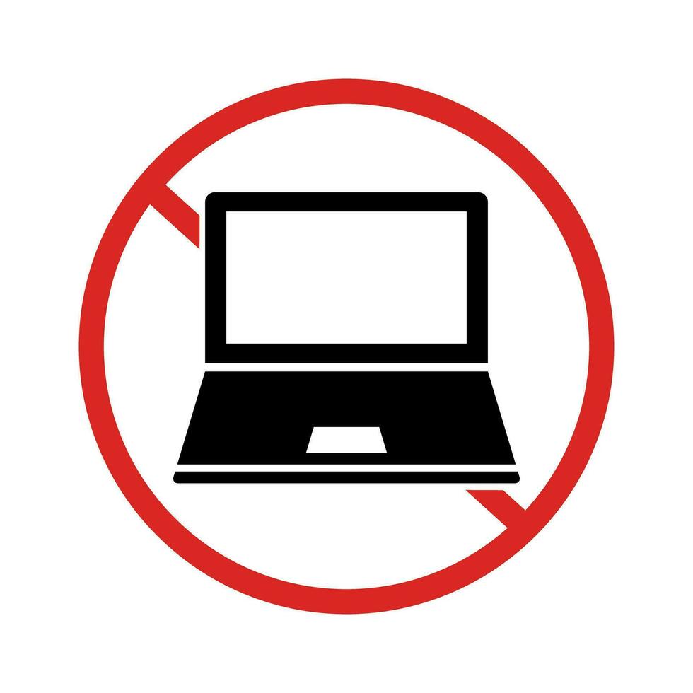 Laptop use prohibited icon. Laptop failure. Computer work prohibited. Vector. vector