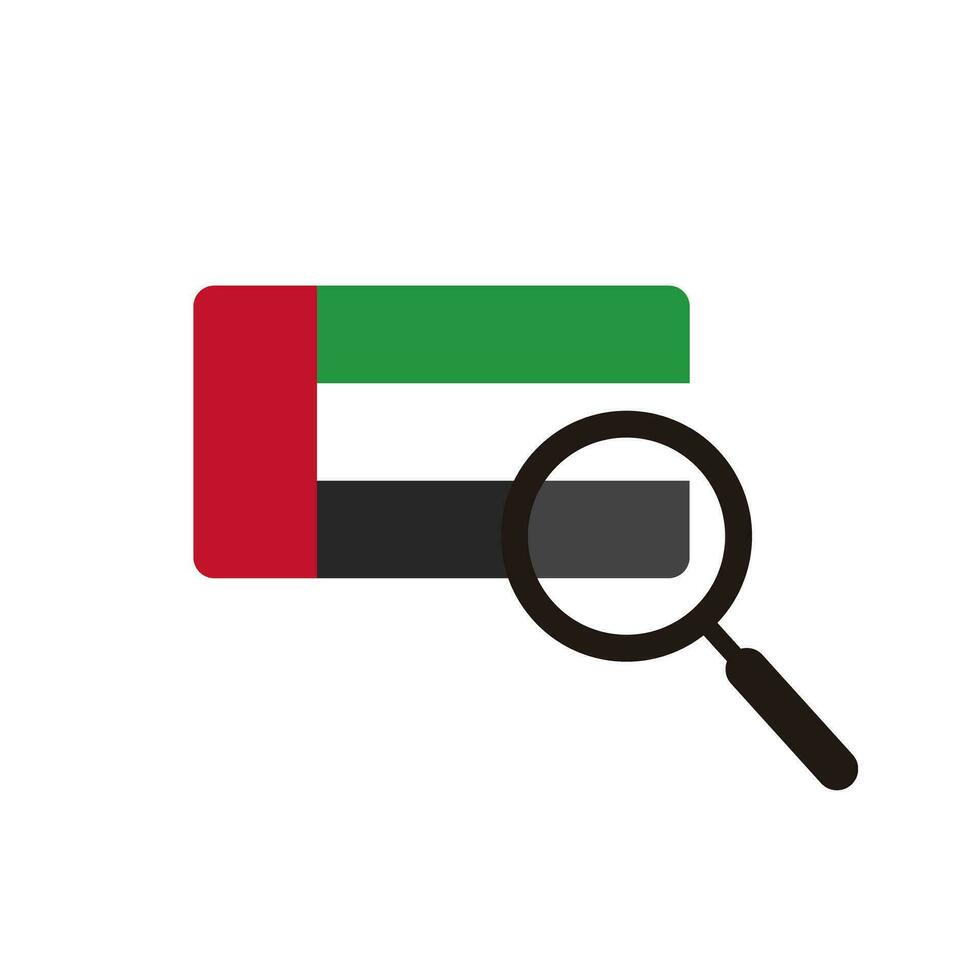 United Arab Emirates flag and magnifying glass icon. Vector. vector