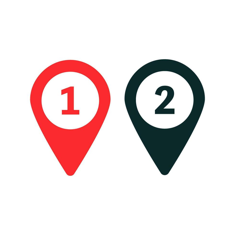 Map pins of map with 1 and 2 drawn on pins. Vector. vector