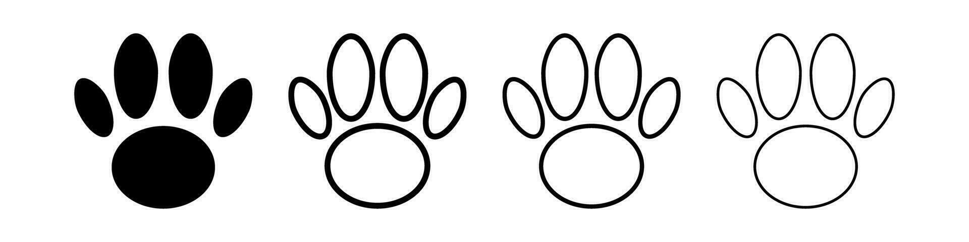 Paw icon set with different styles. Cat and dog paw print signs. Vector. vector