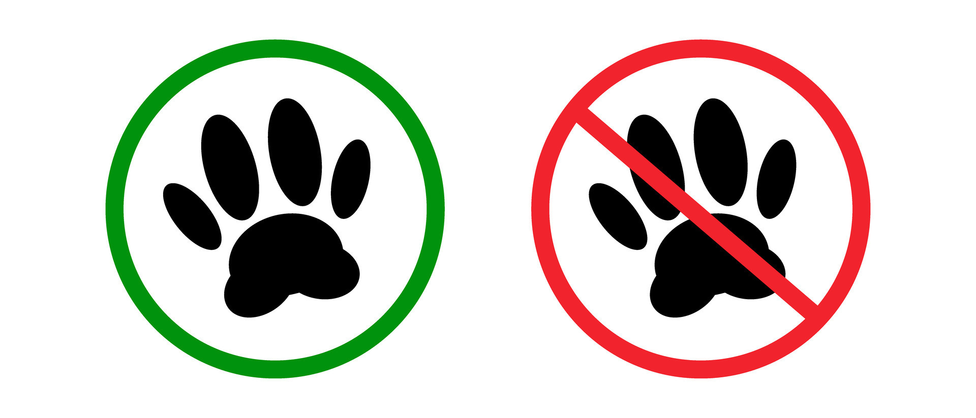 Animals allowed and prohibited. Pet allowed and pet not allowed icon