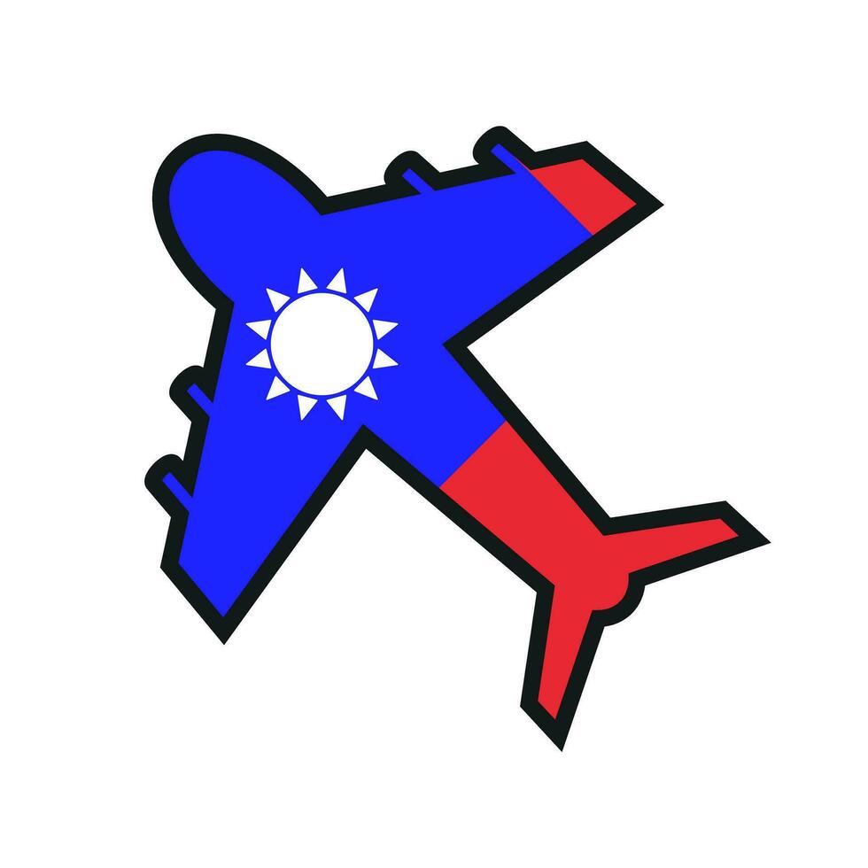 Airplane icon with Taiwanese flag pattern. Vector. vector