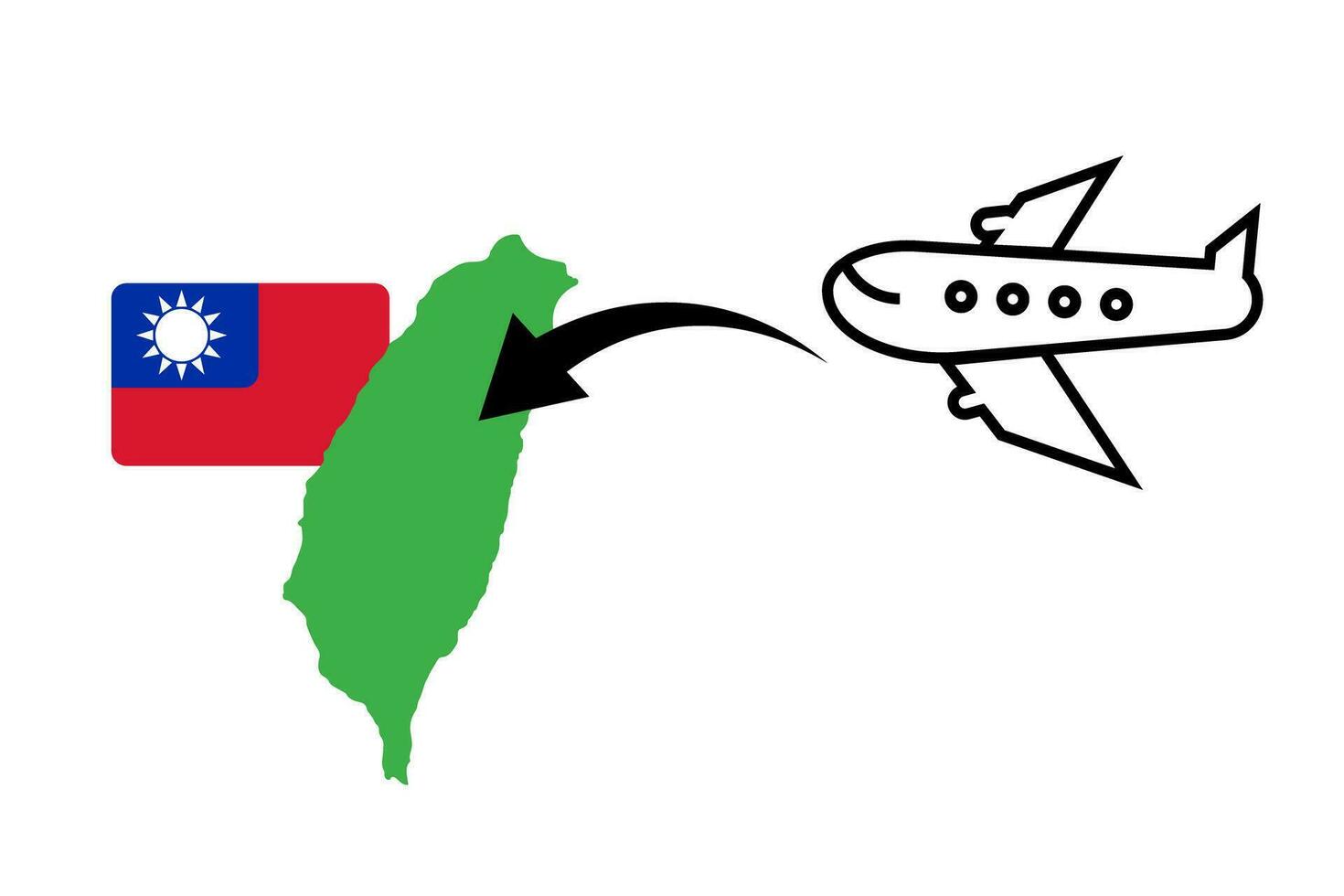 Landing by plane to Taiwan. Travel to Taiwan. Map of Taiwan. Vector. vector