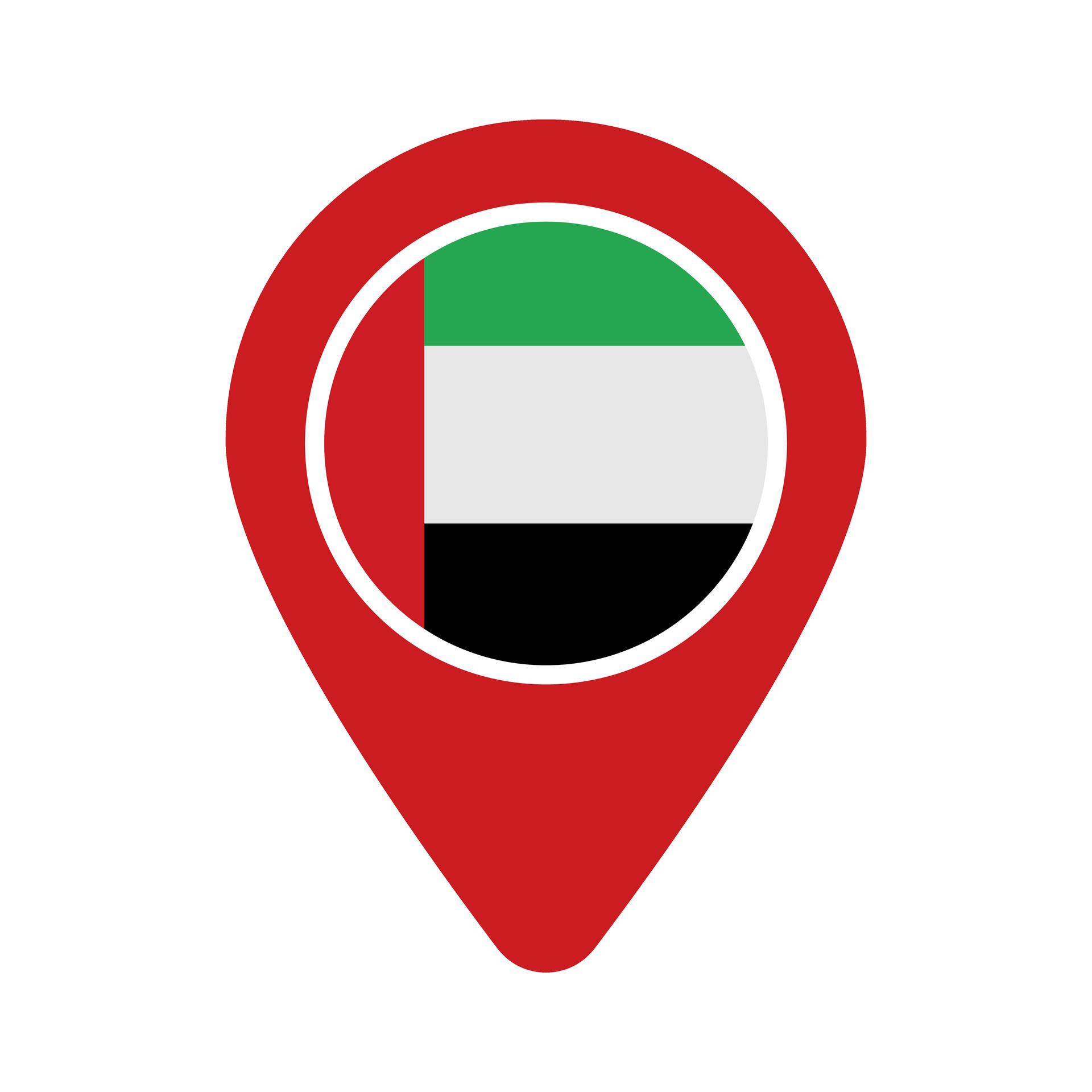 Map pin with round United Arab Emirates flag. location of UAE. Vector
