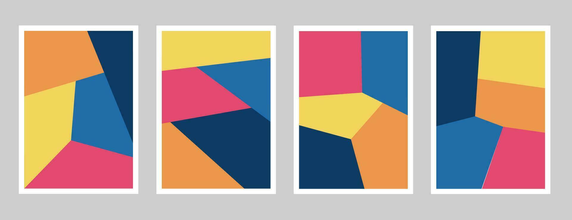 Set of abstract poster colorful geometric shapes. Primitive blocks suprematism style. Modern vector illustration