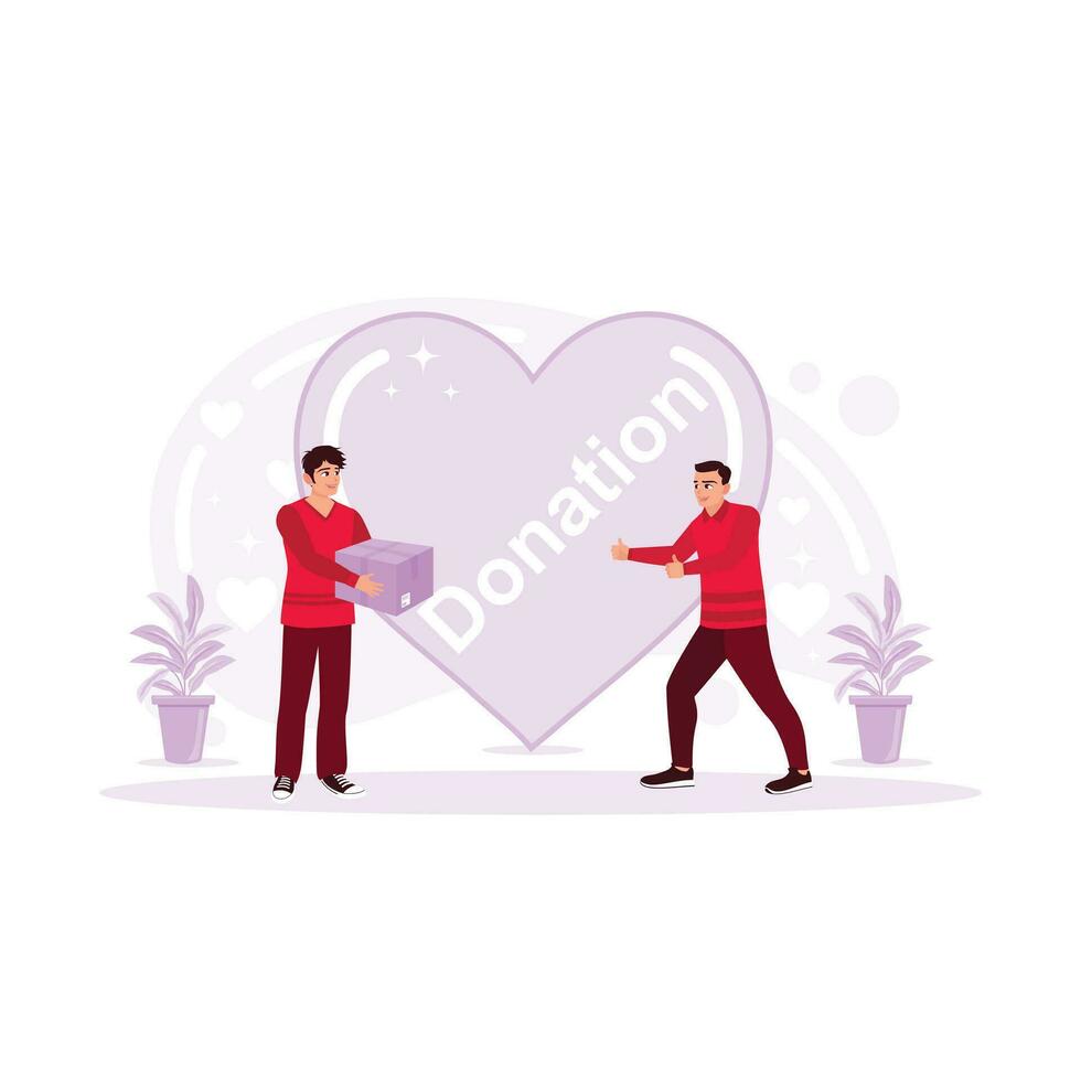 Donation Concept. Volunteers make donations to those in need. Donations and Volunteers. Help. Donation box. Trend Modern vector flat illustration